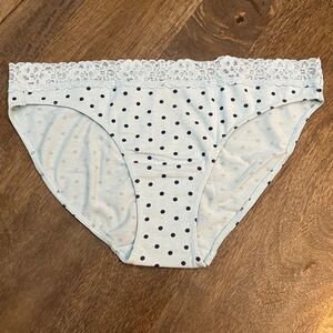 New Victoria’s Secret Blue Polka Dot Lace Waist Cotton Bikini Panty Large L